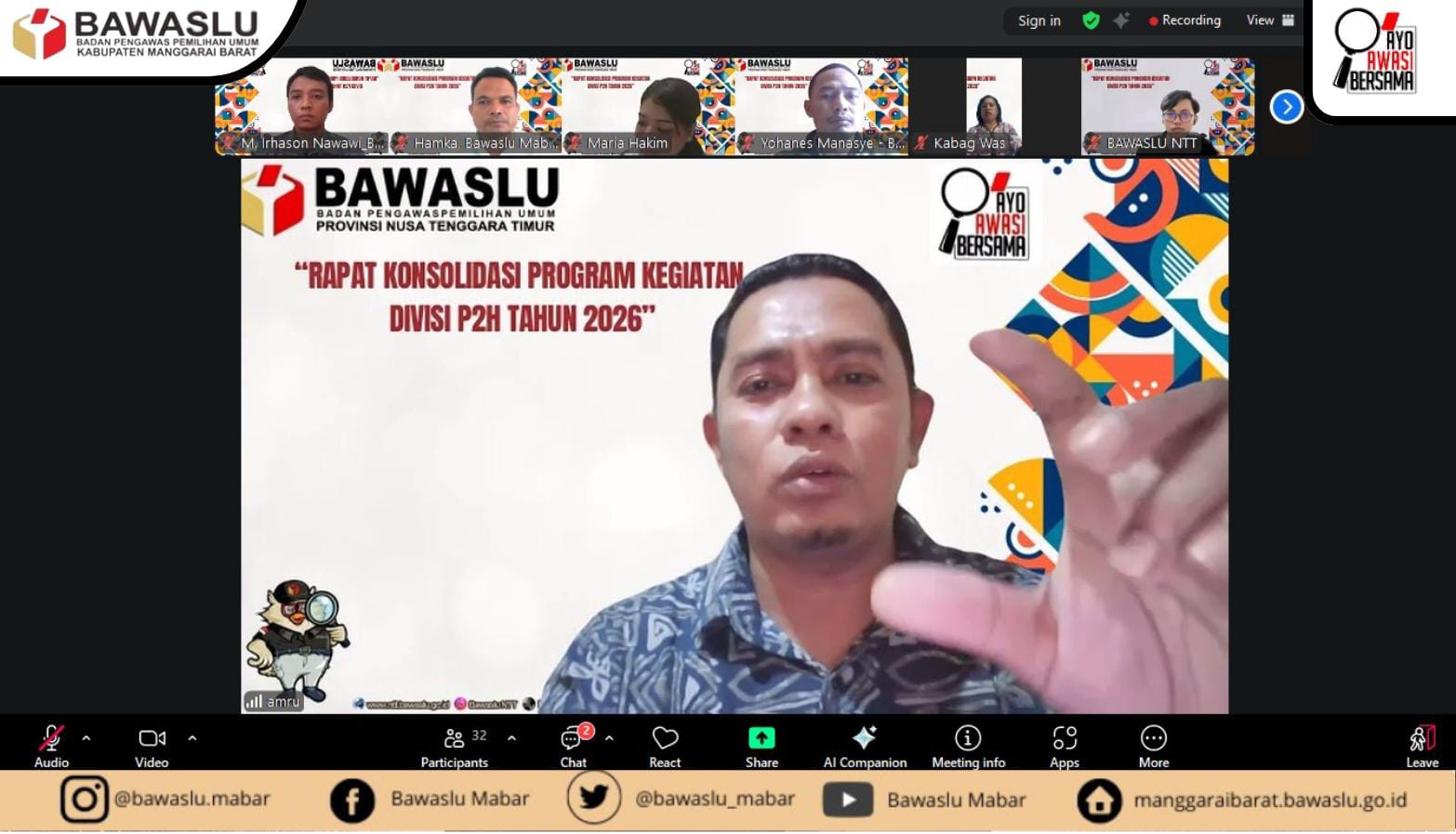 Bawaslu Mabar Hadiri Rapat Evaluasi Pencegahan Bawaslu NTT