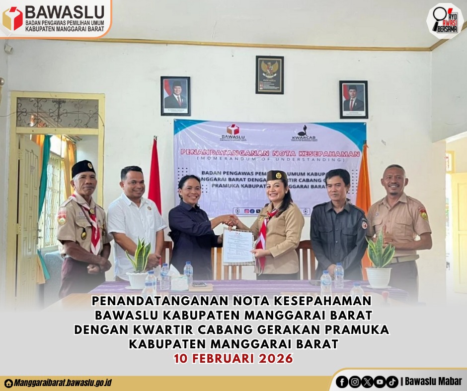Perkuat Demokrasi Substansial, Bawaslu Manggarai Barat Teken MoU Dengann Kwartir Cabang Gerakan Pramuka
